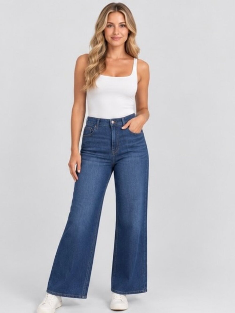 Old Navy Women's 14 Dark Wash Wide Leg Jeans High Rise Denim Pants 30" Inseam